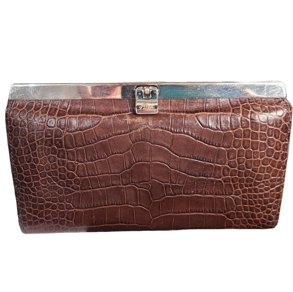 Abas Brown Crocodile Embossed Wallet with Silver Accent - Picture 1 of 3